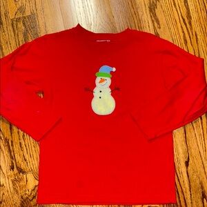 Luigi kids snowman appliqué red long sleeve T-shirt sizes 6X and 10 EUC